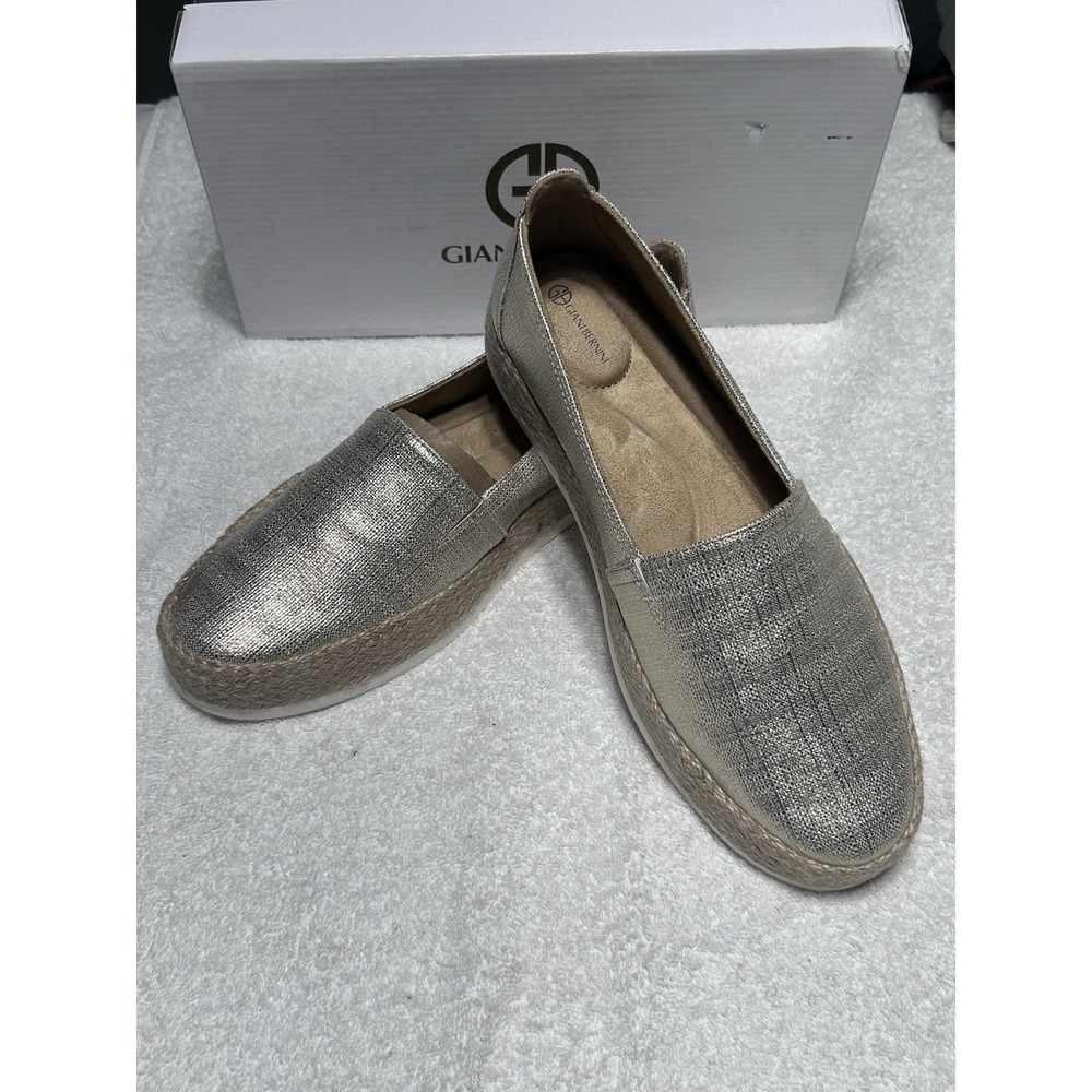 Giani Bernini Archer Women's Memory Foam Gold Metallic Linen Slip On 10.5 M NIB